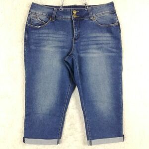 Royalty For Me Womens Jeans Capri  Blue Denim Cuffed Mid Rise Medium Wash 12‎